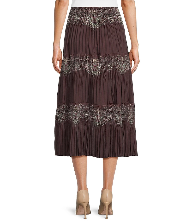 Current Air Paisley Print Pleated Tiered A-Line Midi Skirt
