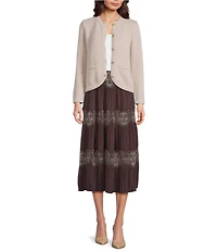 Current Air Paisley Print Pleated Tiered A-Line Midi Skirt