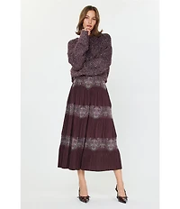 Current Air Paisley Print Pleated Tiered A-Line Midi Skirt