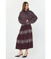 Current Air Paisley Print Pleated Tiered A-Line Midi Skirt