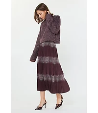 Current Air Paisley Print Pleated Tiered A-Line Midi Skirt