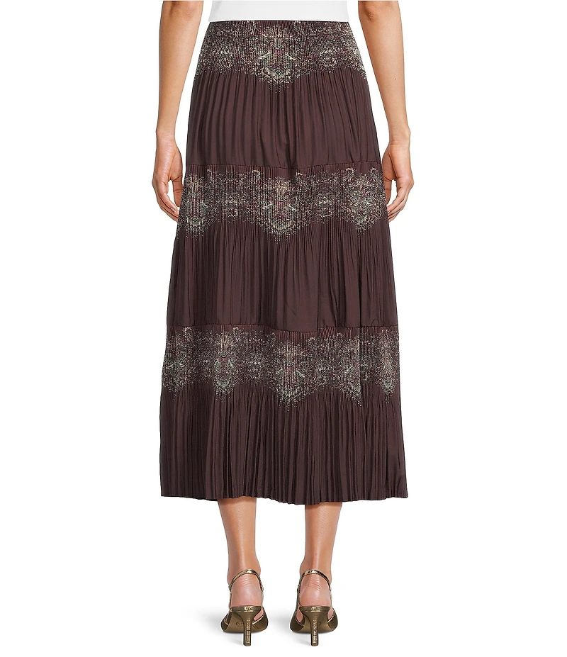Current Air Paisley Print Pleated Tiered A-Line Midi Skirt