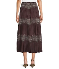 Current Air Paisley Print Pleated Tiered A-Line Midi Skirt