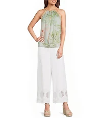 Current Air Palm Print Contrast Trim Halter Neck Sleeveless Top