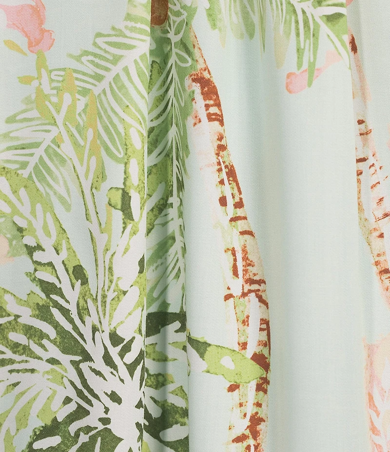 Current Air Palm Print Contrast Trim Halter Neck Sleeveless Top