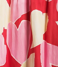 Current Air Pleated Satin Heart Print Round Neck Long Sleeve Blouse