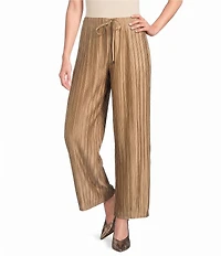 Current Air Pleated Satin Wide Leg Drawstring Waist Tie Pants