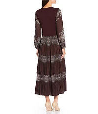 Current Air Pleated Tiered Crew Neck Long Sleeve Twofer Midi Dress