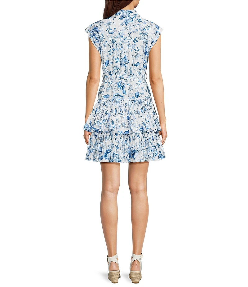 Current Air Point Collar Cap Sleeve Floral Print Mini Dress