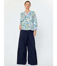 Current Air Poplin Elastic Waist Tiered Wide Leg Pants