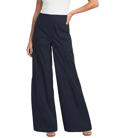 Current Air Poplin Elastic Waist Tiered Wide Leg Pants