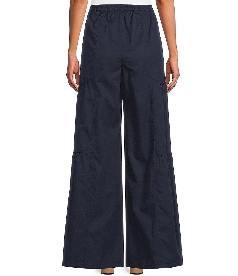 Current Air Poplin Elastic Waist Tiered Wide Leg Pants