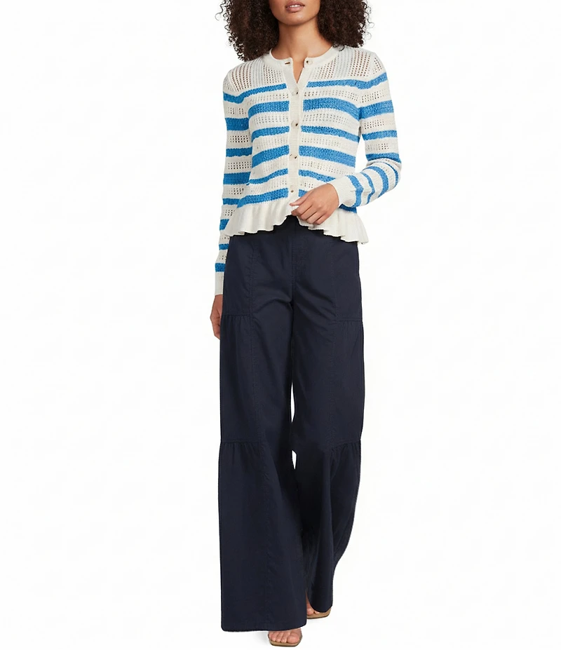 Current Air Poplin Elastic Waist Tiered Wide Leg Pants