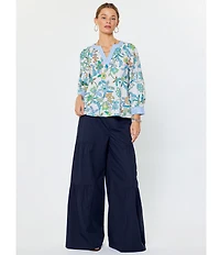 Current Air Poplin Elastic Waist Tiered Wide Leg Pants