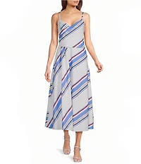 Current Air Poplin Stripe Surplice V-Neck Sleeveless A-Line Midi Sundress