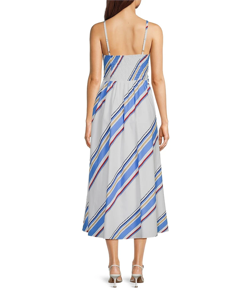 Current Air Poplin Stripe Surplice V-Neck Sleeveless A-Line Midi Sundress