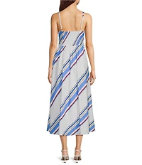 Current Air Poplin Stripe Surplice V-Neck Sleeveless A-Line Midi Sundress