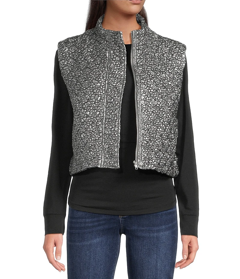 Current Air Quilted High Neck Sleeveless Boxy Vest