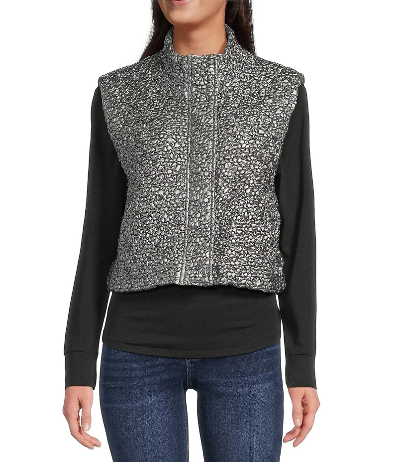 Current Air Quilted High Neck Sleeveless Boxy Vest