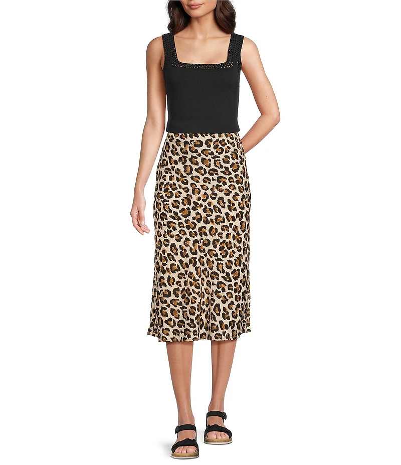 Current Air Rhinestone Leopard A-Line Midi Skirt