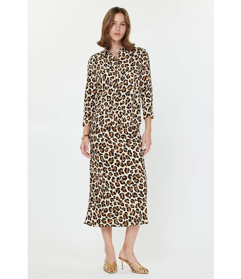 Current Air Rhinestone Leopard A-Line Midi Skirt
