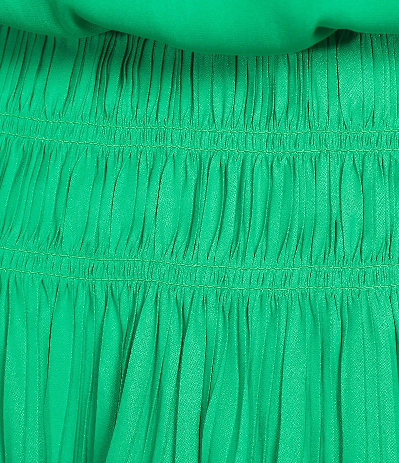 Current Air Ruffle Split Neck Flutter Sleeve Smocked Waist Mini Dress
