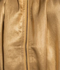 Current Air Satin Shirred Stand Collar Long Sleeve Zip Front Jacket