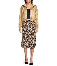 Current Air Satin Shirred Stand Collar Long Sleeve Zip Front Jacket