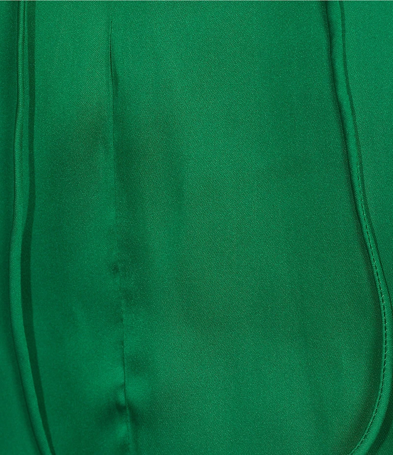 Current Air Satin Split Neck Ruffle Collar Double Layer Cap Flutter Lace Sleeve Top