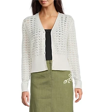 Current Air Sheer Cotton Wool Blend Knit V-Neck Button Front Cardigan
