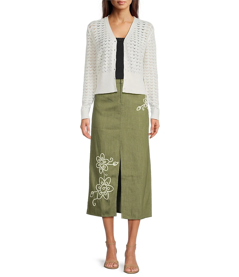 Current Air Sheer Cotton Wool Blend Knit V-Neck Button Front Cardigan