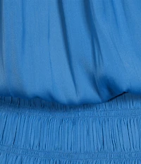 Current Air Solid Split Ruffle Neck Sleeveless Pleated Tiered Mini Dress