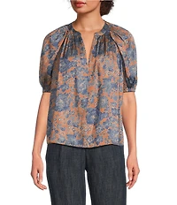 Current Air Split Neck Elbow Sleeve Gathered Detail Blouse