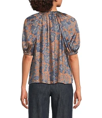 Current Air Split Neck Elbow Sleeve Gathered Detail Blouse