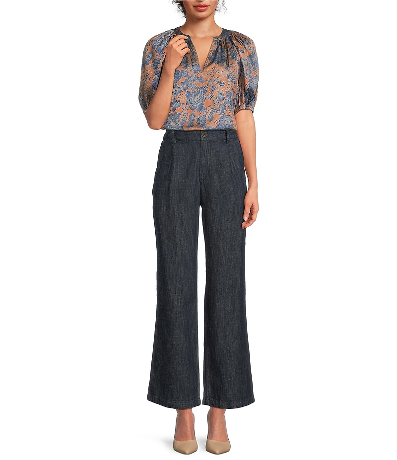 Current Air Split Neck Elbow Sleeve Gathered Detail Blouse