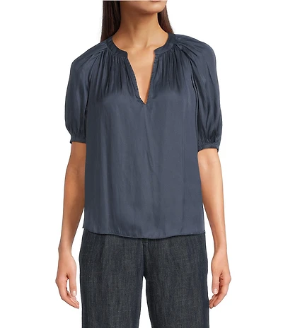 Current Air Split Neck Elbow Sleeve Gathered Detail Blouse