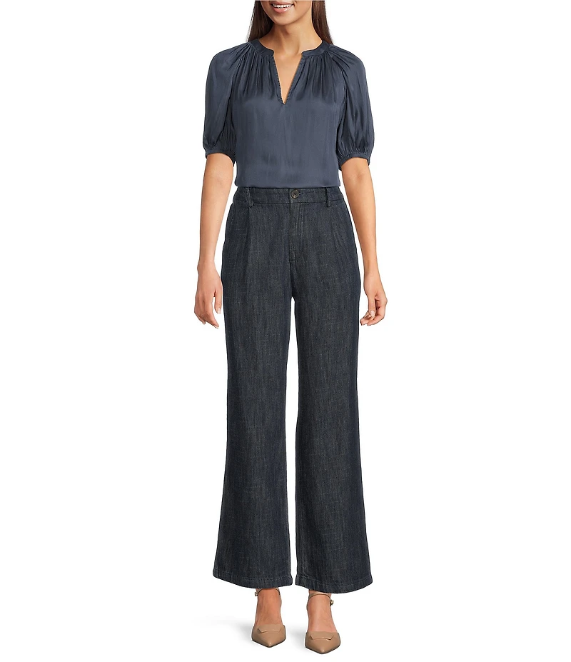 Current Air Split Neck Elbow Sleeve Gathered Detail Blouse