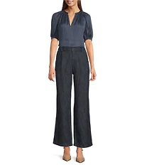 Current Air Split Neck Elbow Sleeve Gathered Detail Blouse