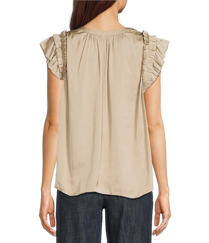 Current Air Split Tie V-Neck Flutter Sleeve Blouse