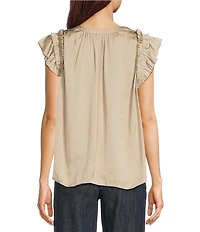 Current Air Split Tie V-Neck Flutter Sleeve Blouse
