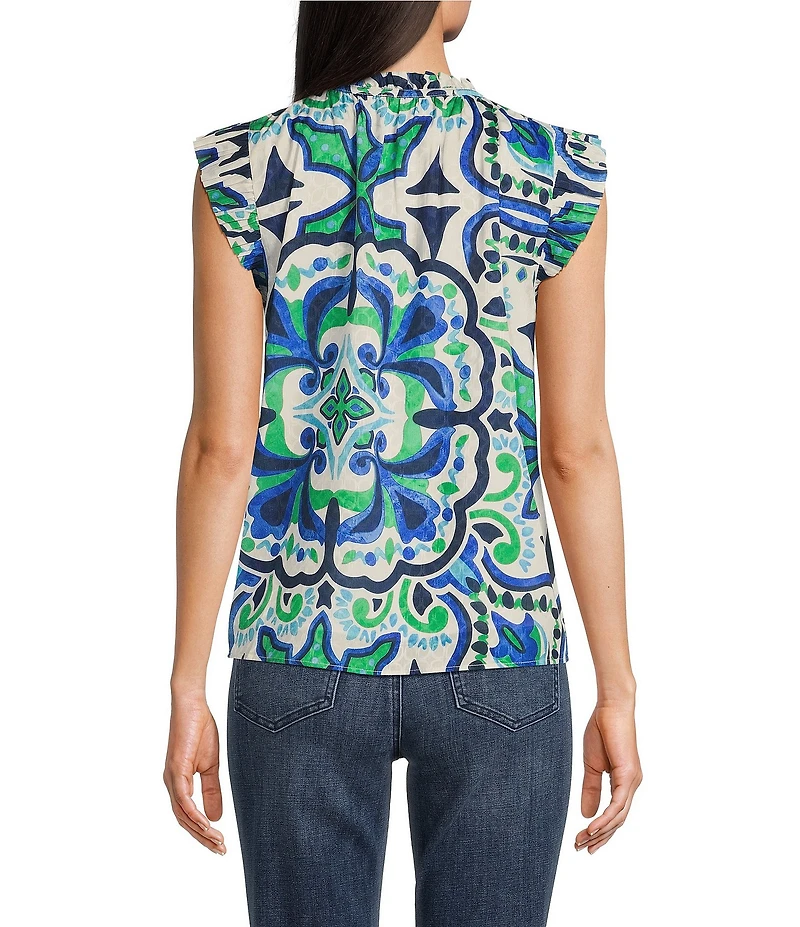 Current Air Split V-Neck Cap Sleeve Coordinating Woven Blouse
