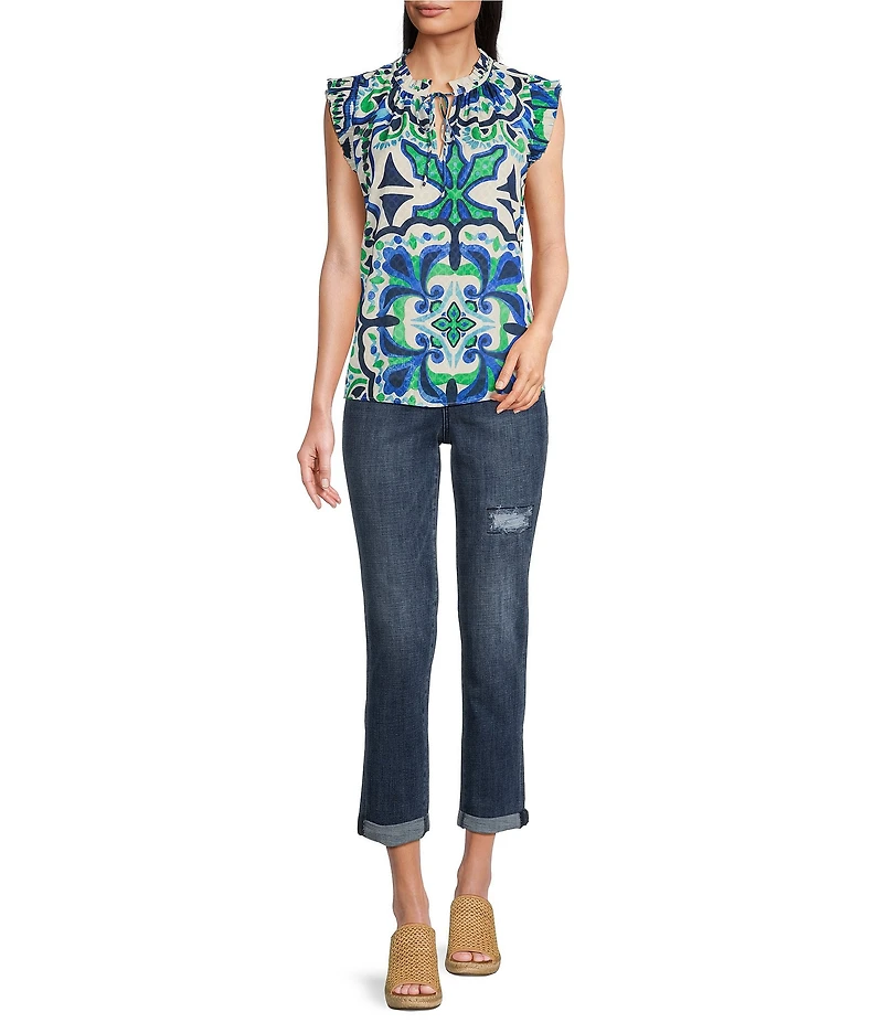 Current Air Split V-Neck Cap Sleeve Coordinating Woven Blouse