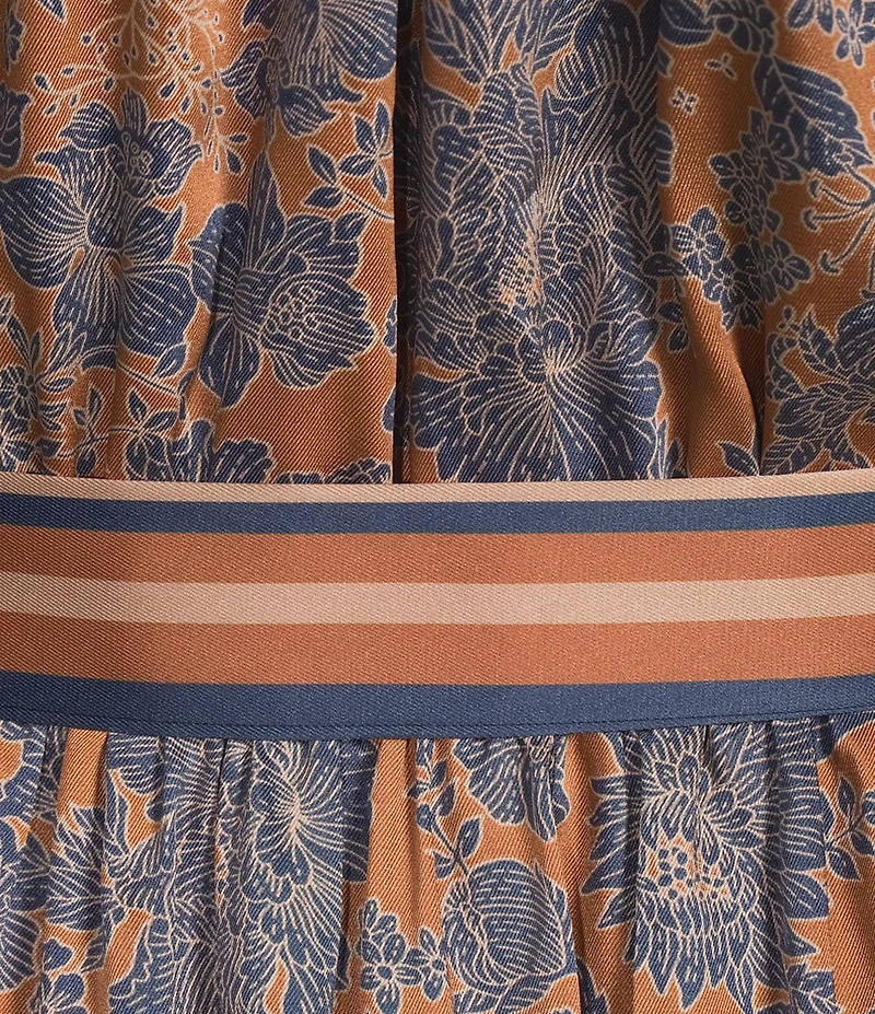 Current Air Split V-Neck Long Sleeve A-Line Floral Print Maxi Dress