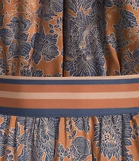 Current Air Split V-Neck Long Sleeve A-Line Floral Print Maxi Dress