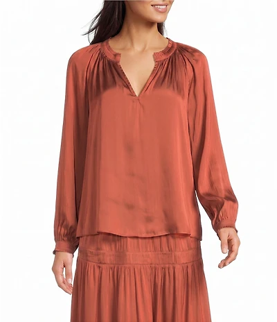 Current Air Split V-Neck Long Sleeve Pull On Coordinating Blouse