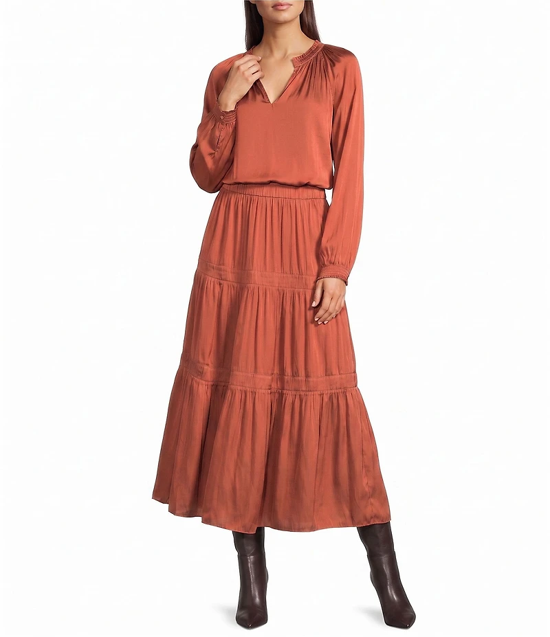 Current Air Split V-Neck Long Sleeve Pull On Coordinating Blouse