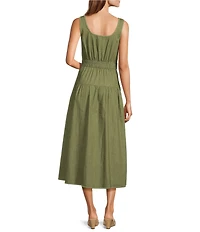 Current Air Square Neck Sleeveless Stitch Detail Button Front Midi Dress