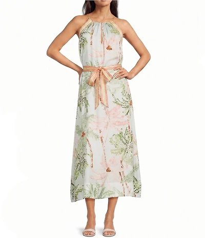 Current Air Tencel Split V-Neck Sleeveless Contrast Tie Waist A-Line Dress