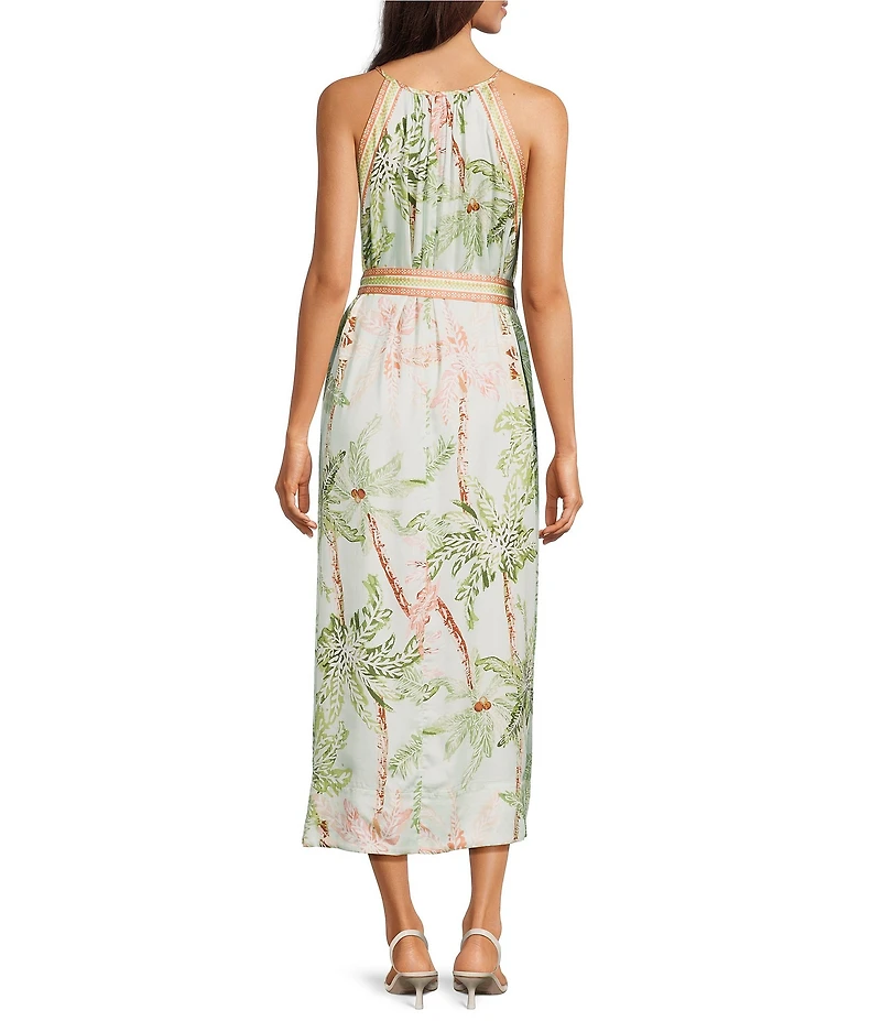 Current Air Tencel Split V-Neck Sleeveless Contrast Tie Waist A-Line Dress