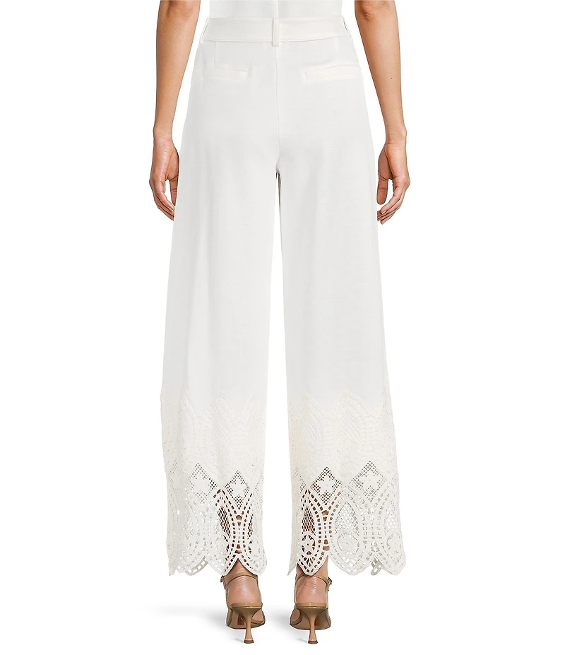 Current Air Twill Scalloped Eyelet Wide Leg Pants